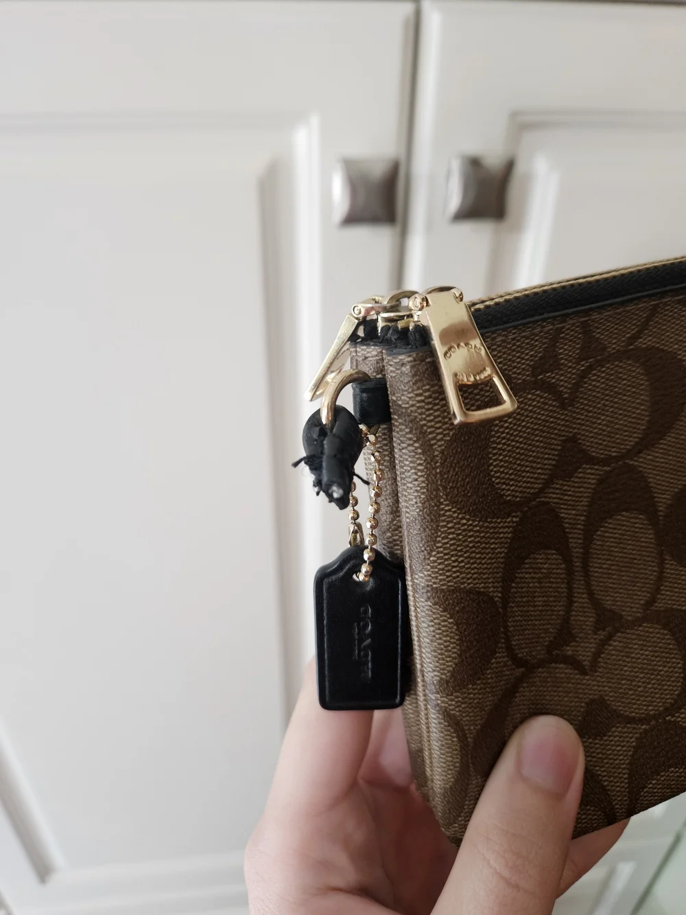 Coach F16109 Brown Signature Coated Canvas Double Zip Wristlet Pouch Wallet Y2k